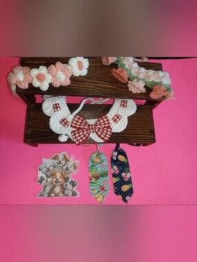 Attention Pets! 3 Crocheted Collar Necklaces And 2 Fabric Ties
